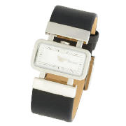 DKNY ladies rectangular dial with black leather