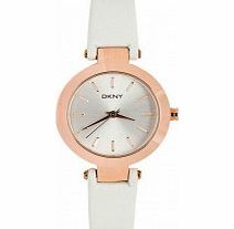 DKNY Ladies Stanhope White Leather Strap Watch