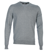 Mid Grey Melange V-Neck Sweater