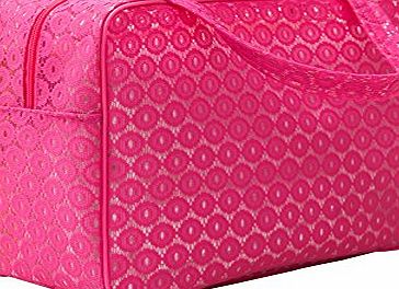 Dobess Portable Lace Design Travel Luggage Handbag Clothes Organizer Storage Carry Bag for Women ( Large : 13.4 x 5.9 x 10.2 Inches ) - Hot Pink