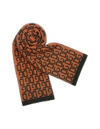 Black and Rust Orange Logoed Knit Long Scarf