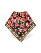 Dolce and Gabbana Black Floral Logoed Printed Silk Square Scarf