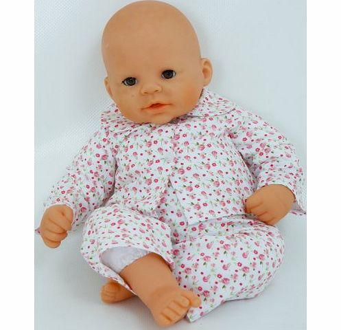 DOLLS PYJAMAS,PINK FLOWERS ,MED SIZE 18-20 INS [ 45-50 CM]DOLLS TO FIT DOLLS SUCH AS 46CM BABY ANNABELL