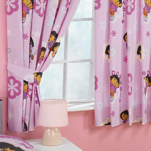 Dora The Explorer Dora Pink Flowers Curtains (72 inch drop)