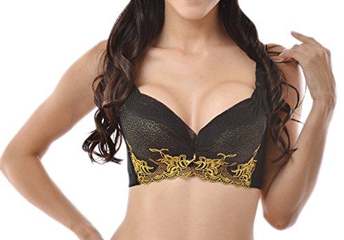 Women Embroidery Quadruple-breasted Push Up Underwear 3/4 Cup Elegant Bra 75A Black