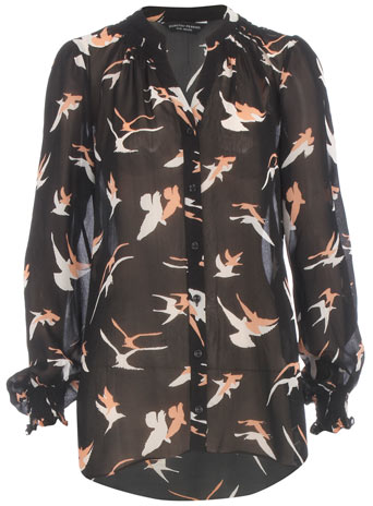 Black bird print blouse