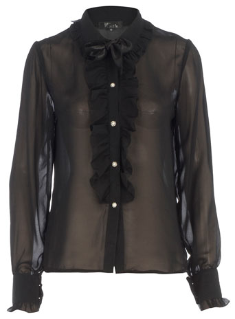 Black chiffon ruffle blouse DP65000271