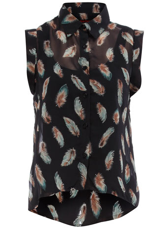 Black feather printed blouse DP84000043