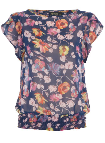 Black floral cap sleeve blouse DP51000684