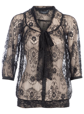 Dorothy Perkins Black lace pussybow blouse