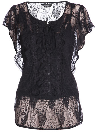 Dorothy Perkins Black lace ruffle blouse DP05191730