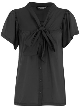 Dorothy Perkins Black short sleeve pussybow blouse