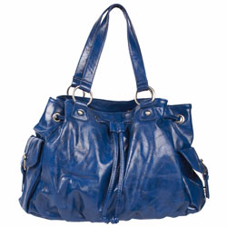 Blue buckle duffle bag