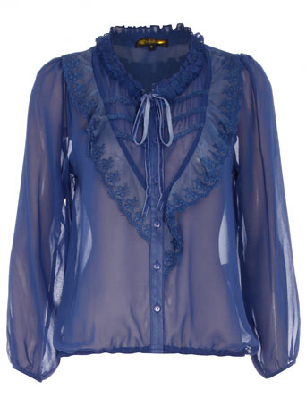 Dorothy Perkins Blue chiffon lace trim blouse DP85000042