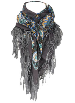 Dorothy Perkins Blue fringed floral scarf