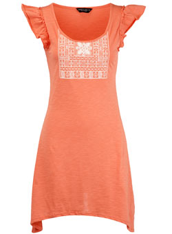 Coral embroidered tunic