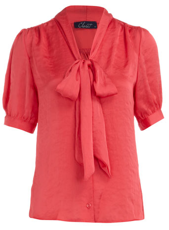 Dorothy Perkins Coral satin pussybow blouse DP60000263