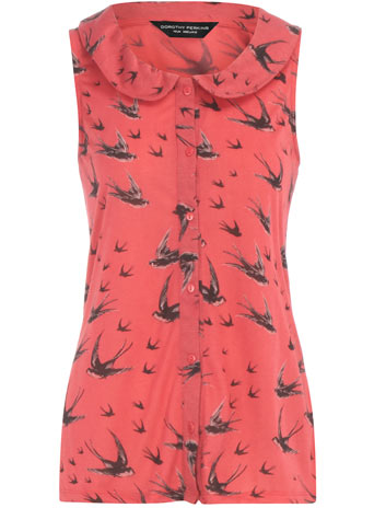 Dorothy Perkins Coral swallow print blouse DP56282516