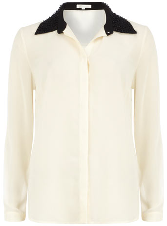 Cream beaded collar blouse DP75000842