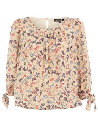 Cream butterfly print blouse DP01000137