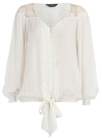 Dorothy Perkins Cream pintuck lace blouse DP67141781