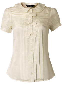 Cream pleat bow blouse