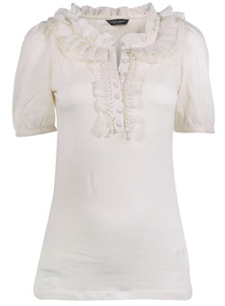 Cream ruffle pocket blouse
