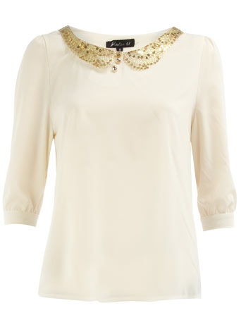 Cream sequin collar blouse DP01000008