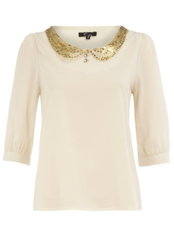 Dorothy Perkins Cream sequin collar blouse DP65000515
