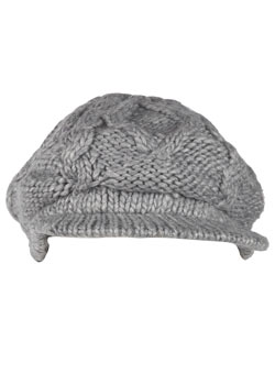 Grey cable knit baker boy hat