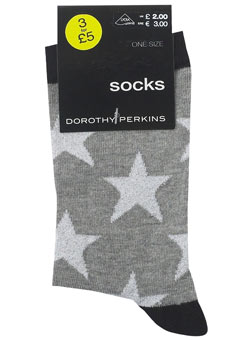Grey/lurex large star socks