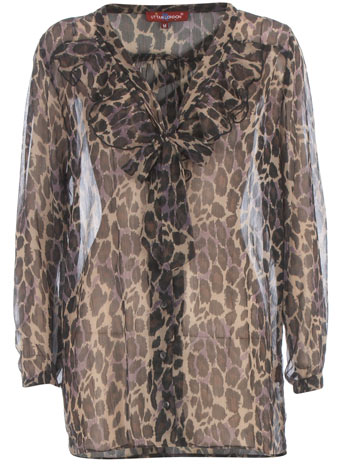 Leopard ruffle collar blouse