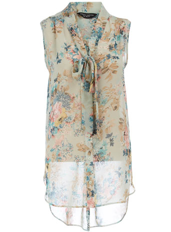 Dorothy Perkins Mint floral pussybow blouse DP05294931