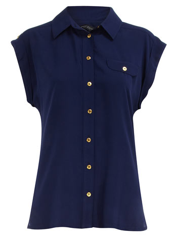 Dorothy Perkins Navy turned back cuff blouse DP05273623
