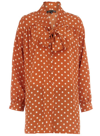Dorothy Perkins Orange polka dot long blouse DP01000130