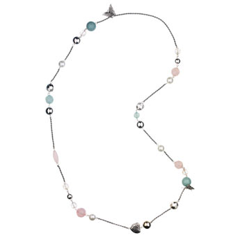 Pastel bead, silver butterflies and heart necklace