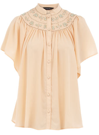 Peach embroidered yoke blouse DP05215173