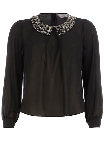 Petite black embellished blouse DP79104810