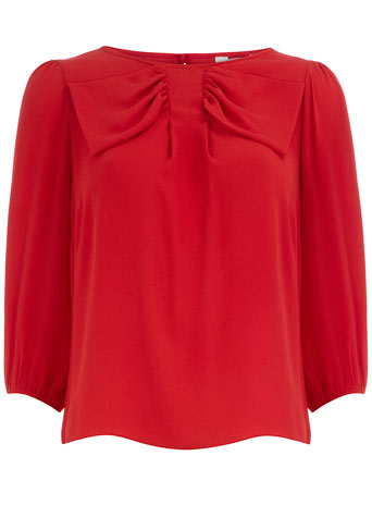 Petite red bow 3/4 sleeve blouse DP79013912