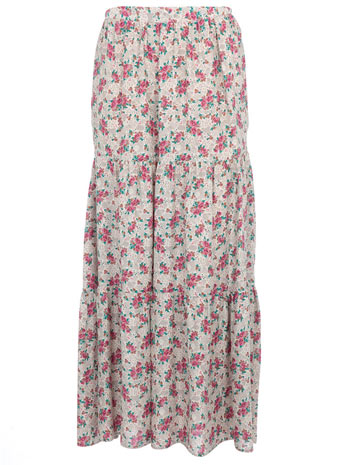 Dorothy Perkins Pink ditsy tiered maxi skirt