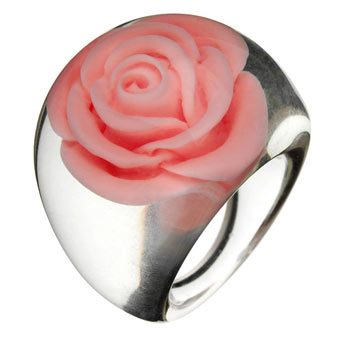 Pink rose trapped dome ring