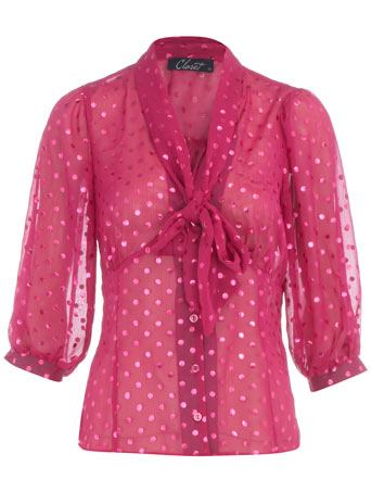 Pink spot pussybow blouse