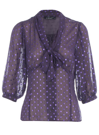 Dorothy Perkins Purple spot pussybow blouse DP60000215