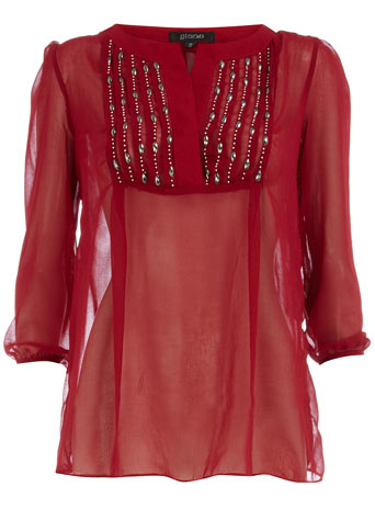 Red beaded bib blouse DP89000032
