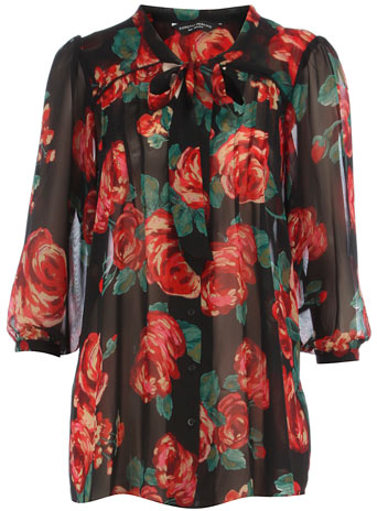 Dorothy Perkins Red rose print pussybow blouse