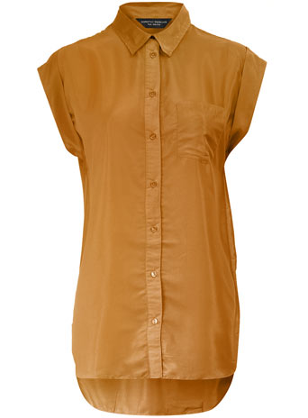 Tan cuff pocket blouse DP05237550