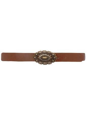 Tan ornate buckle jean belt