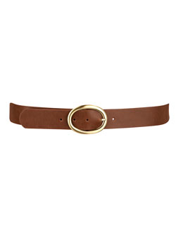 Tan oval buckle belt