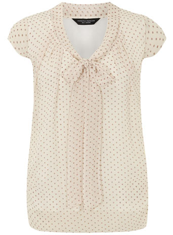 Dorothy Perkins Taupe spot pussybow blouse DP05375784