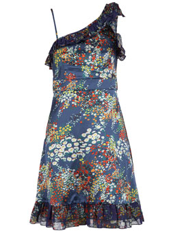 Vila blue floral one shoulder dress